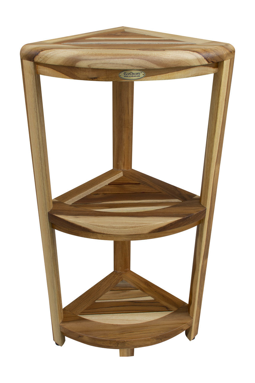 EcoDecors® SnazzyCorner® 32" Teak Wood 3-Tier Corner Shelf in EarthyTeak Finish