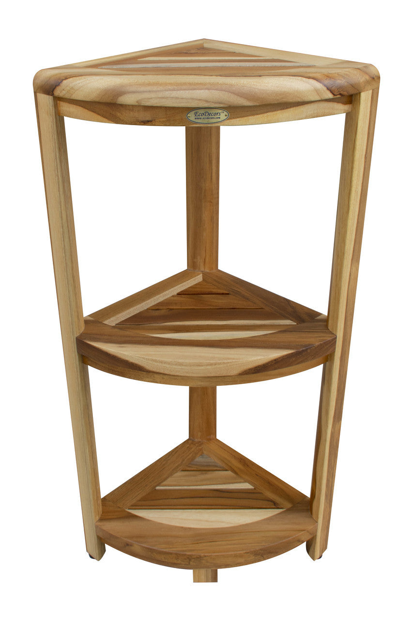 EcoDecors® SnazzyCorner® 32" Teak Wood 3-Tier Corner Shelf in EarthyTeak Finish