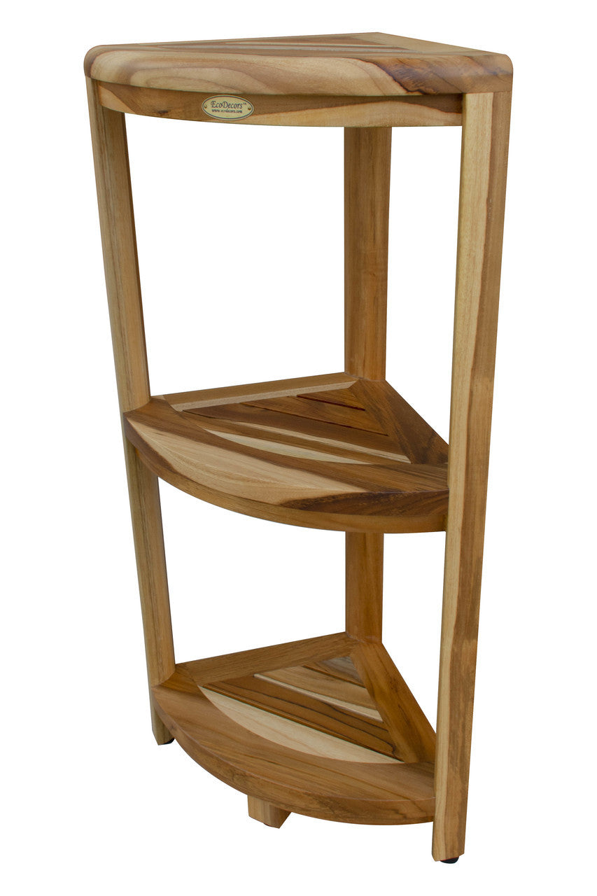 EcoDecors® SnazzyCorner® 32" Teak Wood 3-Tier Corner Shelf in EarthyTeak Finish