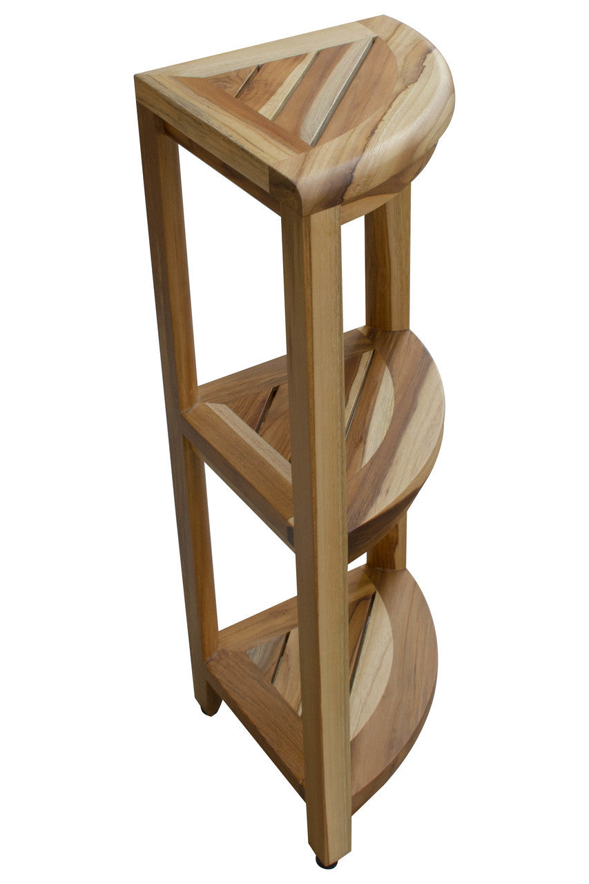 EcoDecors® SnazzyCorner® 32" Teak Wood 3-Tier Corner Shelf in EarthyTeak Finish