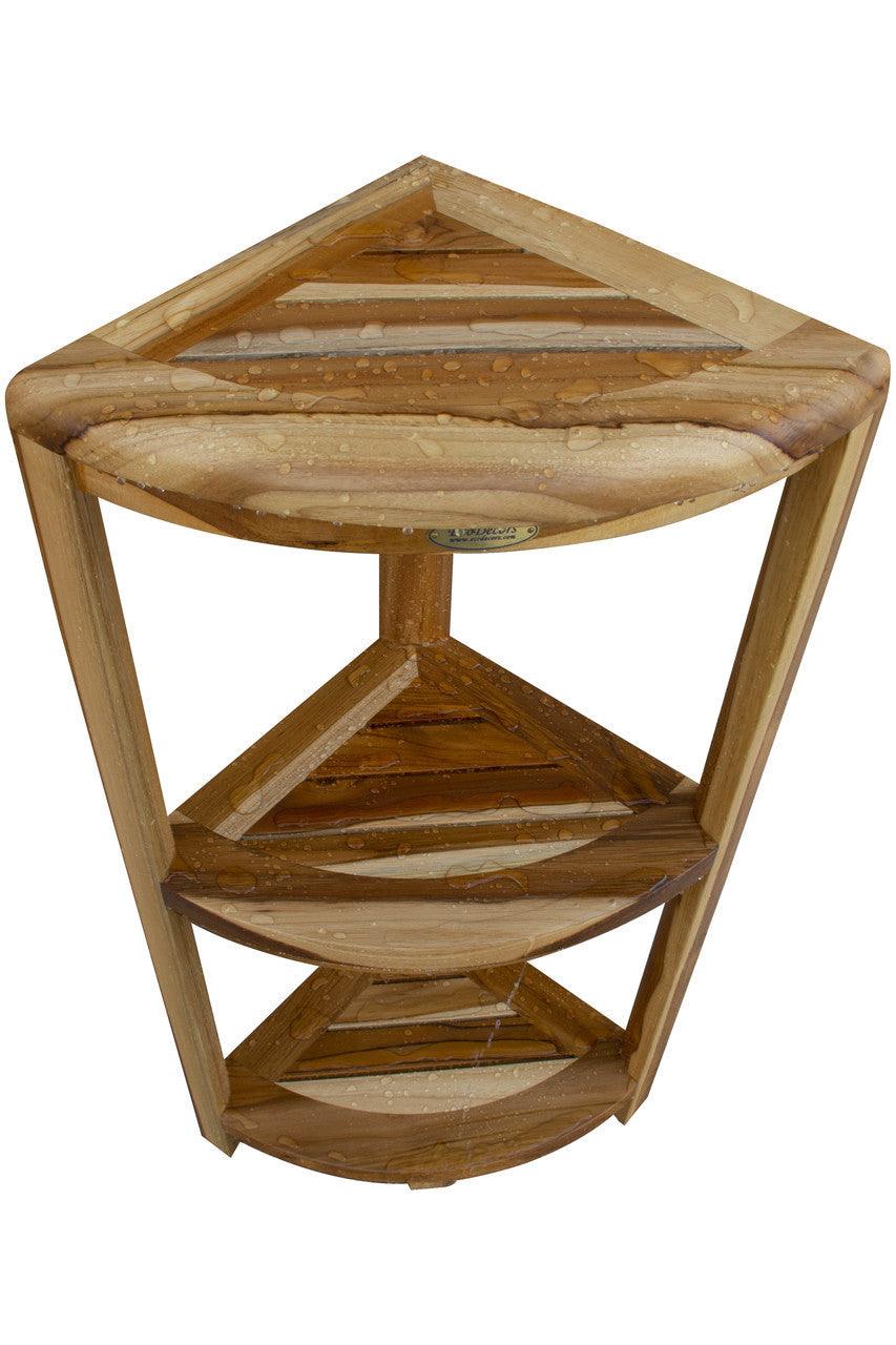 EcoDecors® SnazzyCorner® 32" Teak Wood 3-Tier Corner Shelf in EarthyTeak Finish