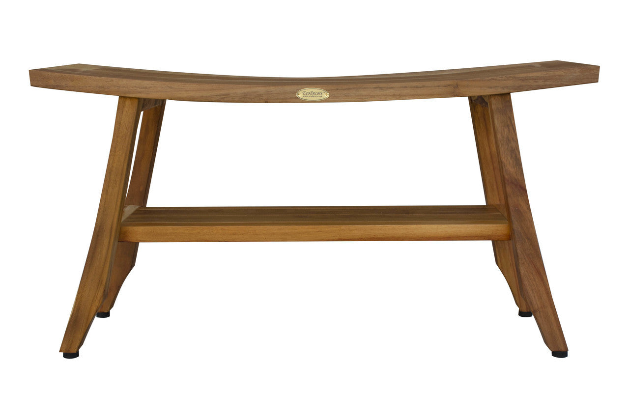 EcoDecors® Satori® 34" Teak Wood Shower Bench with Shelf in EarthyTeak Finish