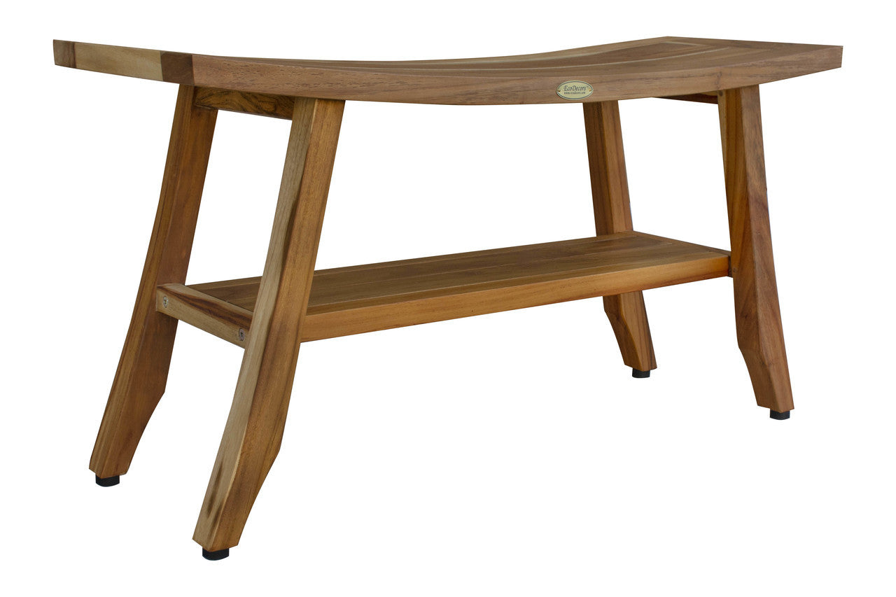 EcoDecors® Satori® 34" Teak Wood Shower Bench with Shelf in EarthyTeak Finish