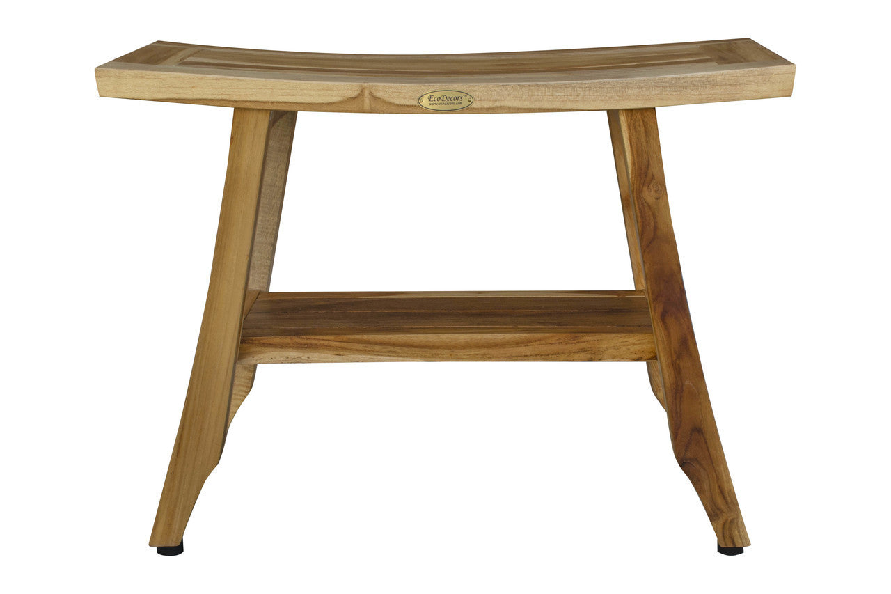 EcoDecors® Satori® 24" Teak Wood Shower Bench with Shelf in EarthyTeak Finish
