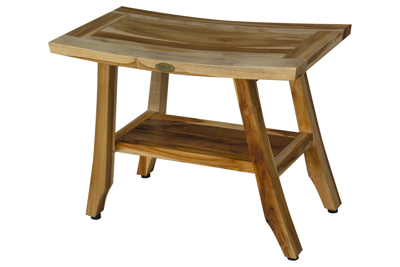 EcoDecors® Satori® 24" Teak Wood Shower Bench with Shelf in EarthyTeak Finish