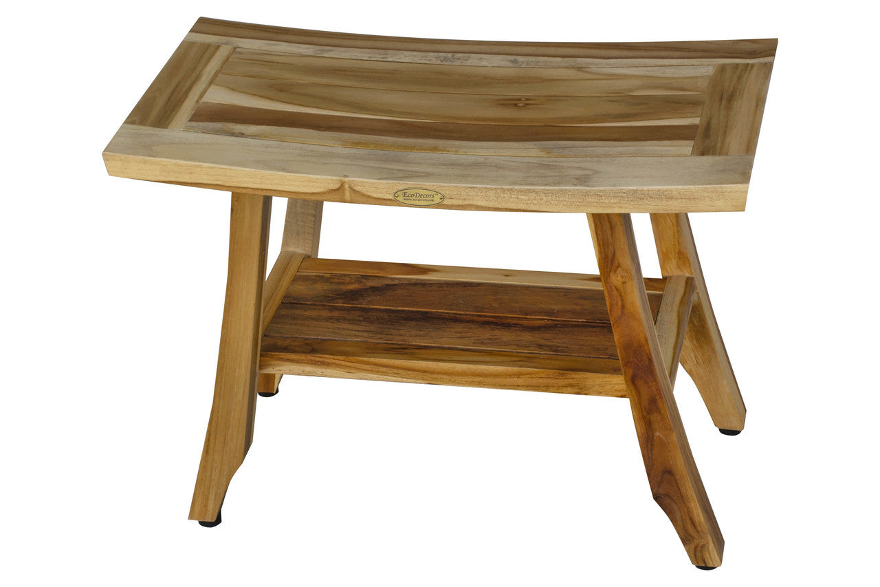 EcoDecors® Satori® 24" Teak Wood Shower Bench with Shelf in EarthyTeak Finish