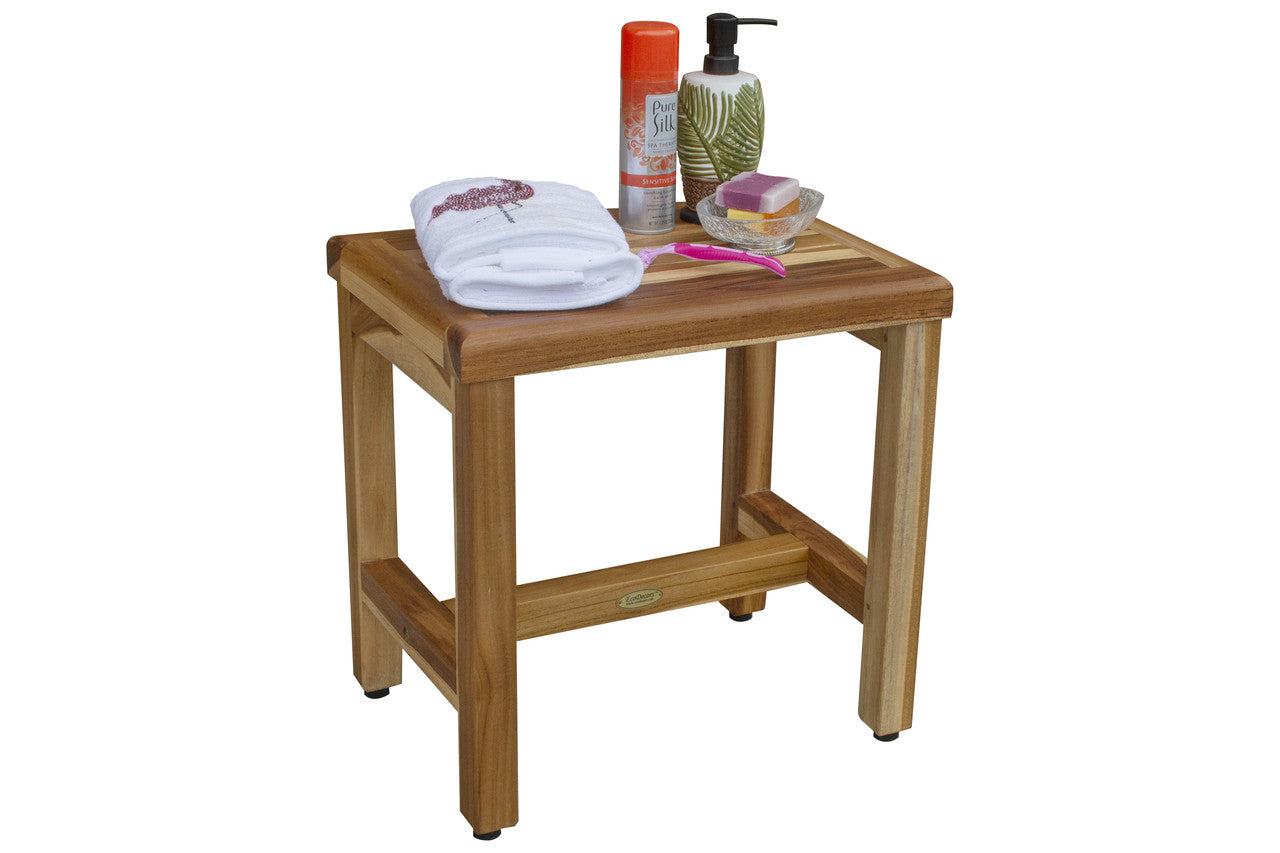 EcoDecors® Eleganto® 18" Teak Wood Shower Bench in EarthyTeak Finish
