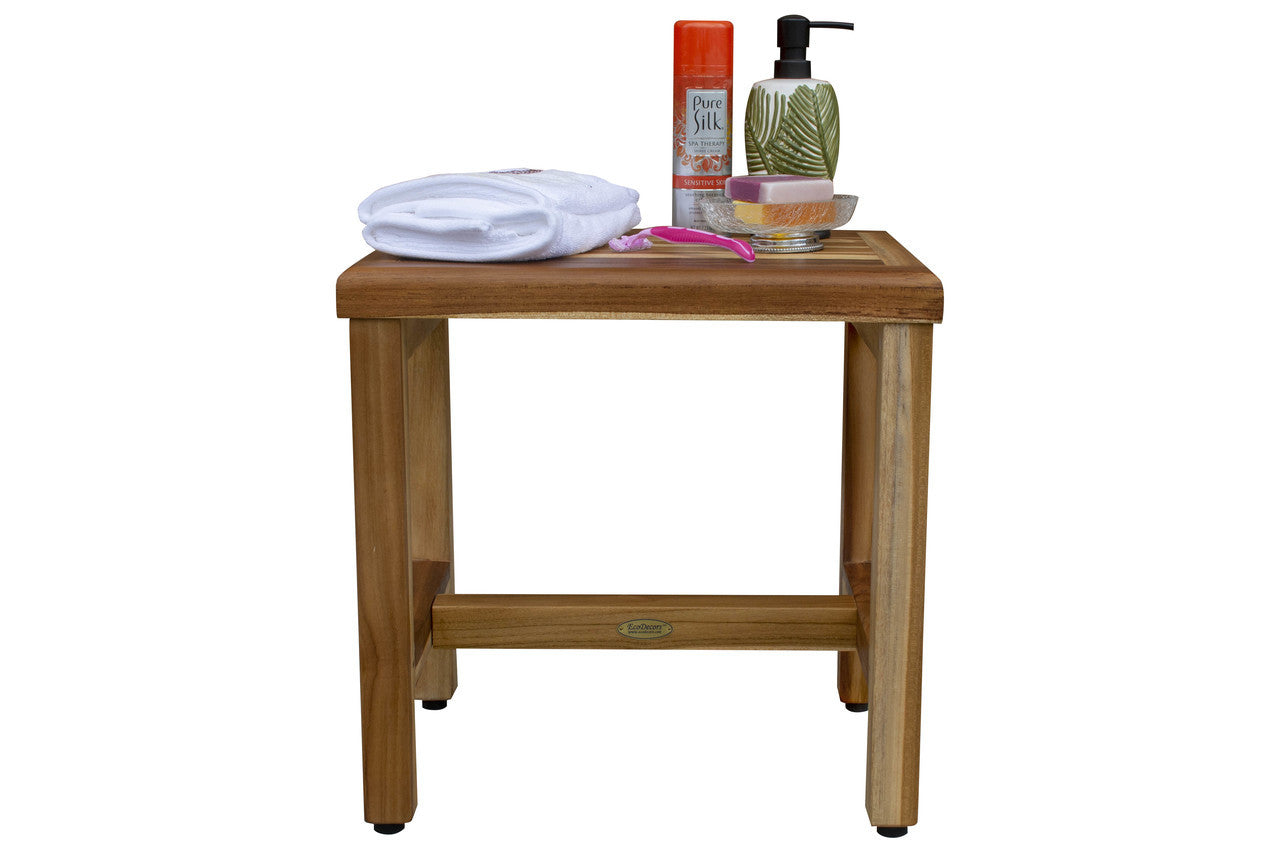 EcoDecors® Eleganto® 18" Teak Wood Shower Bench in EarthyTeak Finish