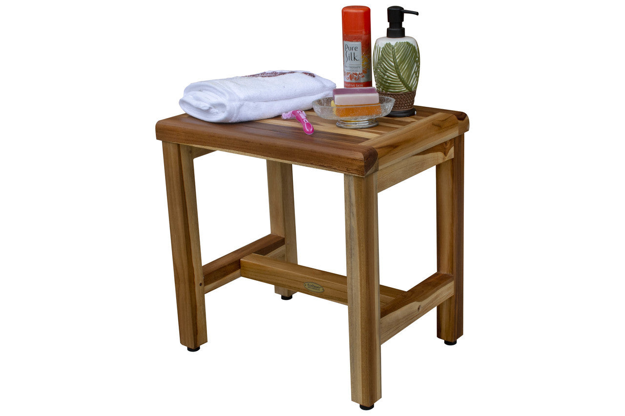 EcoDecors® Eleganto® 18" Teak Wood Shower Bench in EarthyTeak Finish