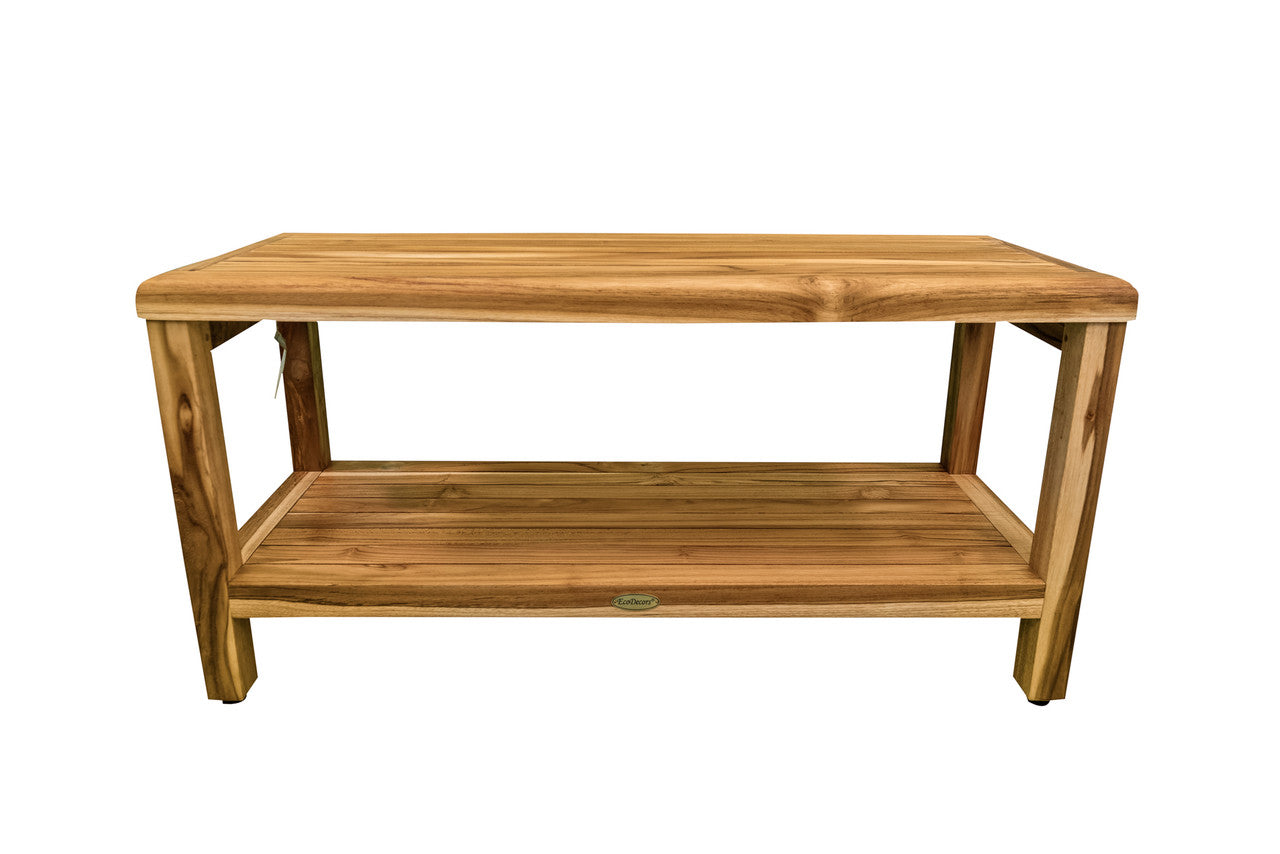 EcoDecors® Eleganto® 36" Teak Wood Shower Bench with Shelf in EarthyTeak® Finish