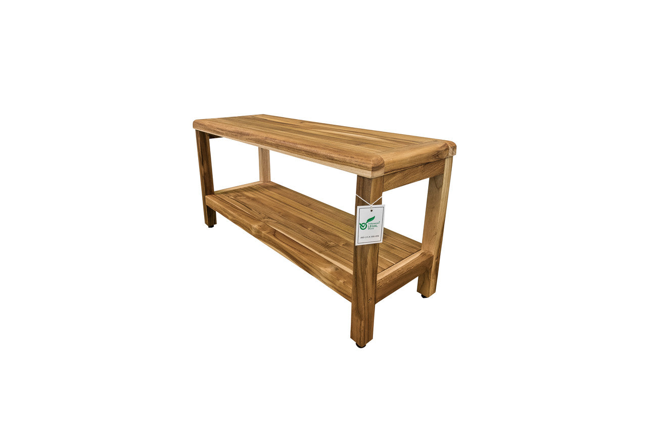 EcoDecors® Eleganto® 36" Teak Wood Shower Bench with Shelf in EarthyTeak® Finish