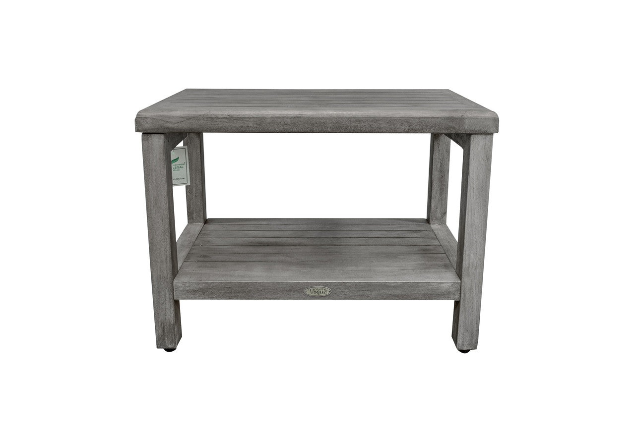 CoastalVogue® Eleganto® 24" Teak Wood Shower Bench with Shelf in Antique Gray Finish