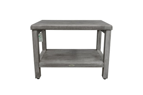 CoastalVogue® Eleganto® 24" Teak Wood Shower Bench with Shelf in Antique Gray Finish
