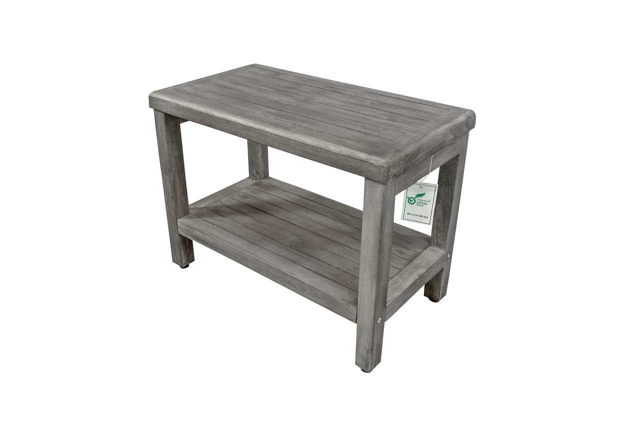 CoastalVogue® Eleganto® 24" Teak Wood Shower Bench with Shelf in Antique Gray Finish