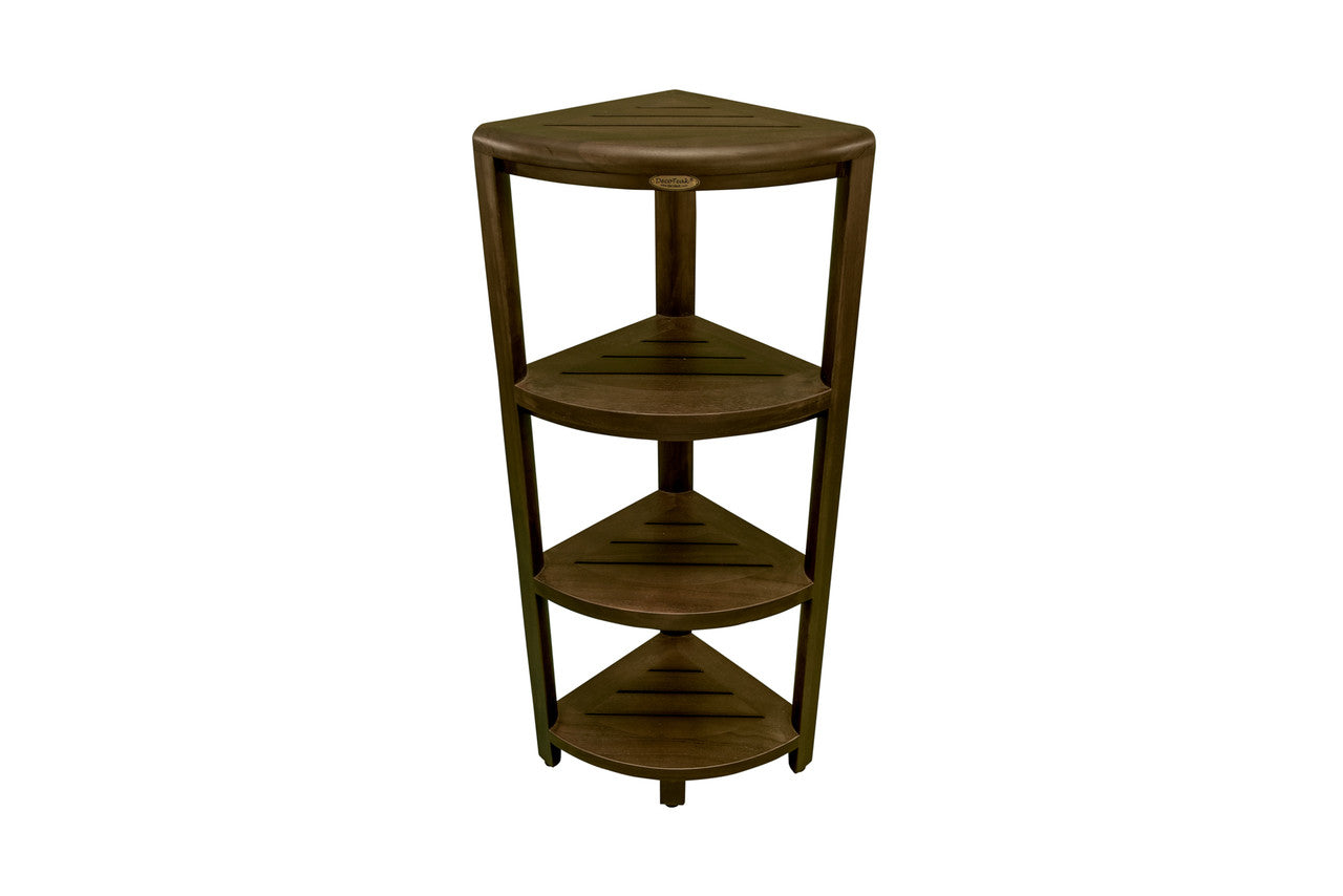 DecoTeak® SnazzyCorner® 38" Teak Wood 4-Tier Corner Shelf in Woodland Brown Finish