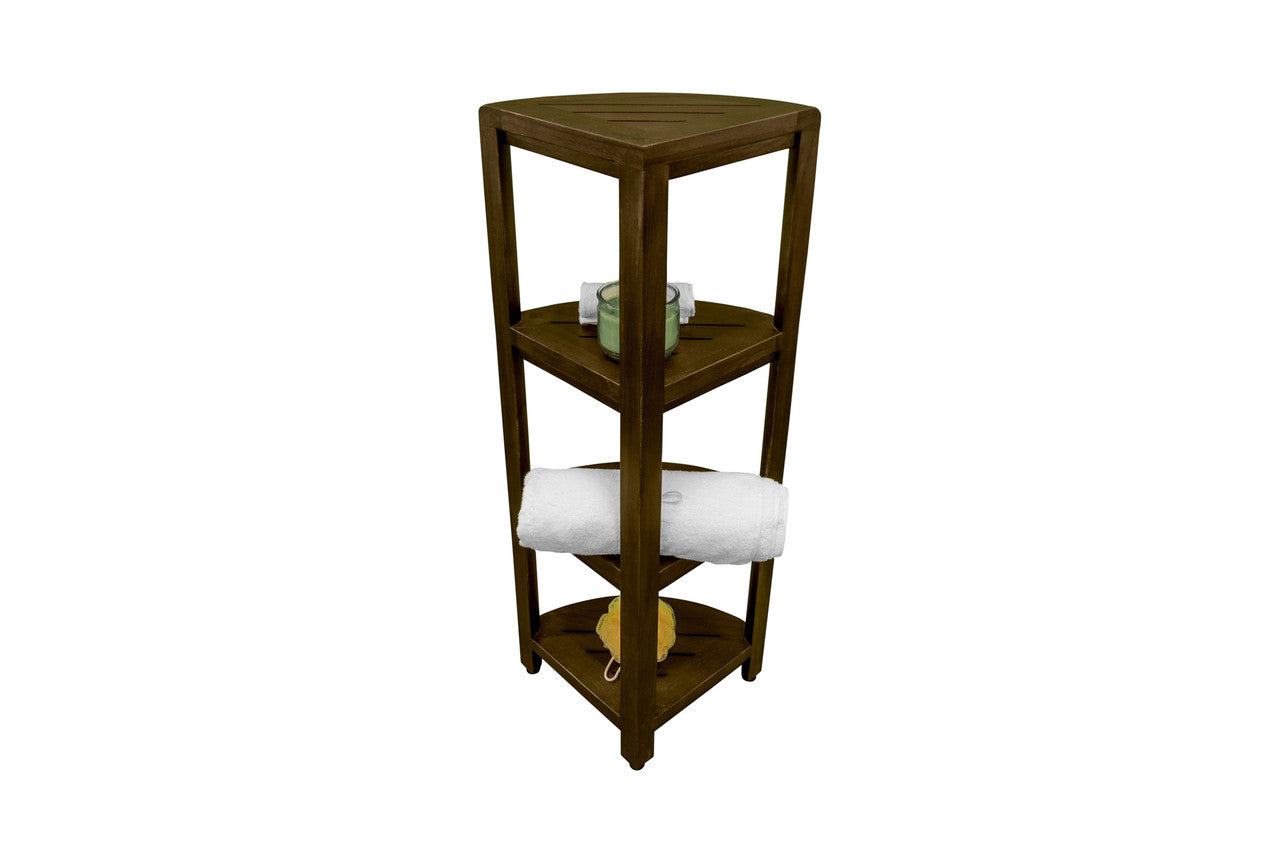 DecoTeak® SnazzyCorner® 38" Teak Wood 4-Tier Corner Shelf in Woodland Brown Finish