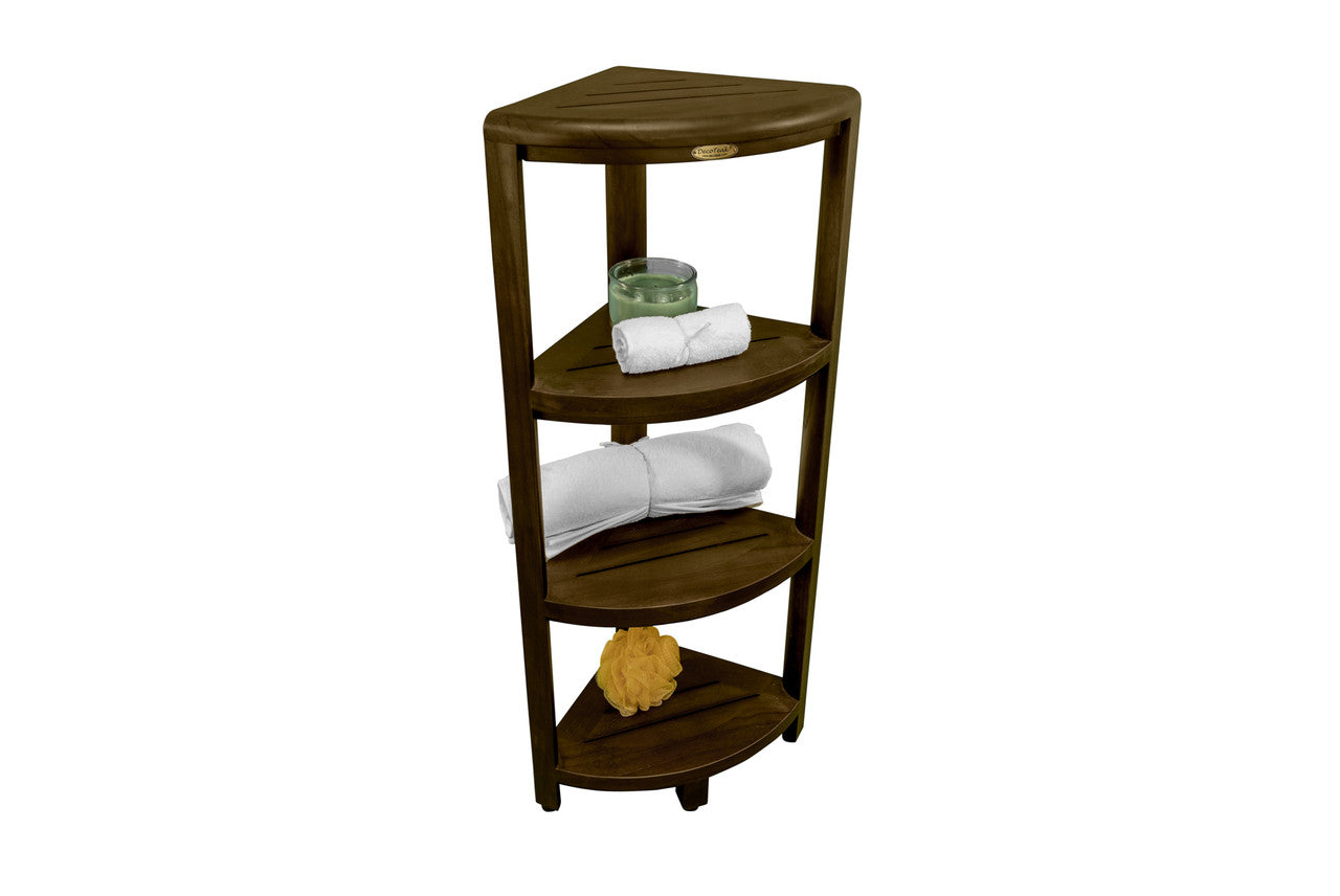 DecoTeak® SnazzyCorner® 38" Teak Wood 4-Tier Corner Shelf in Woodland Brown Finish