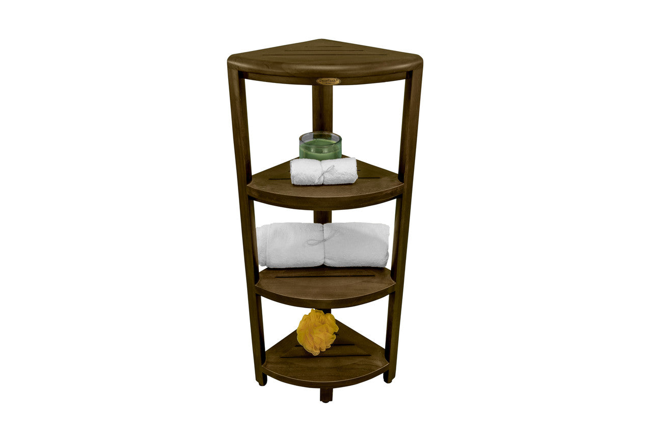DecoTeak® SnazzyCorner® 38" Teak Wood 4-Tier Corner Shelf in Woodland Brown Finish