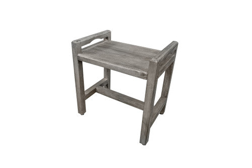 CoastalVogue Eleganto 20" Teak Wood Shower Bench with LiftAide Arms in Gray Driftwood Finish