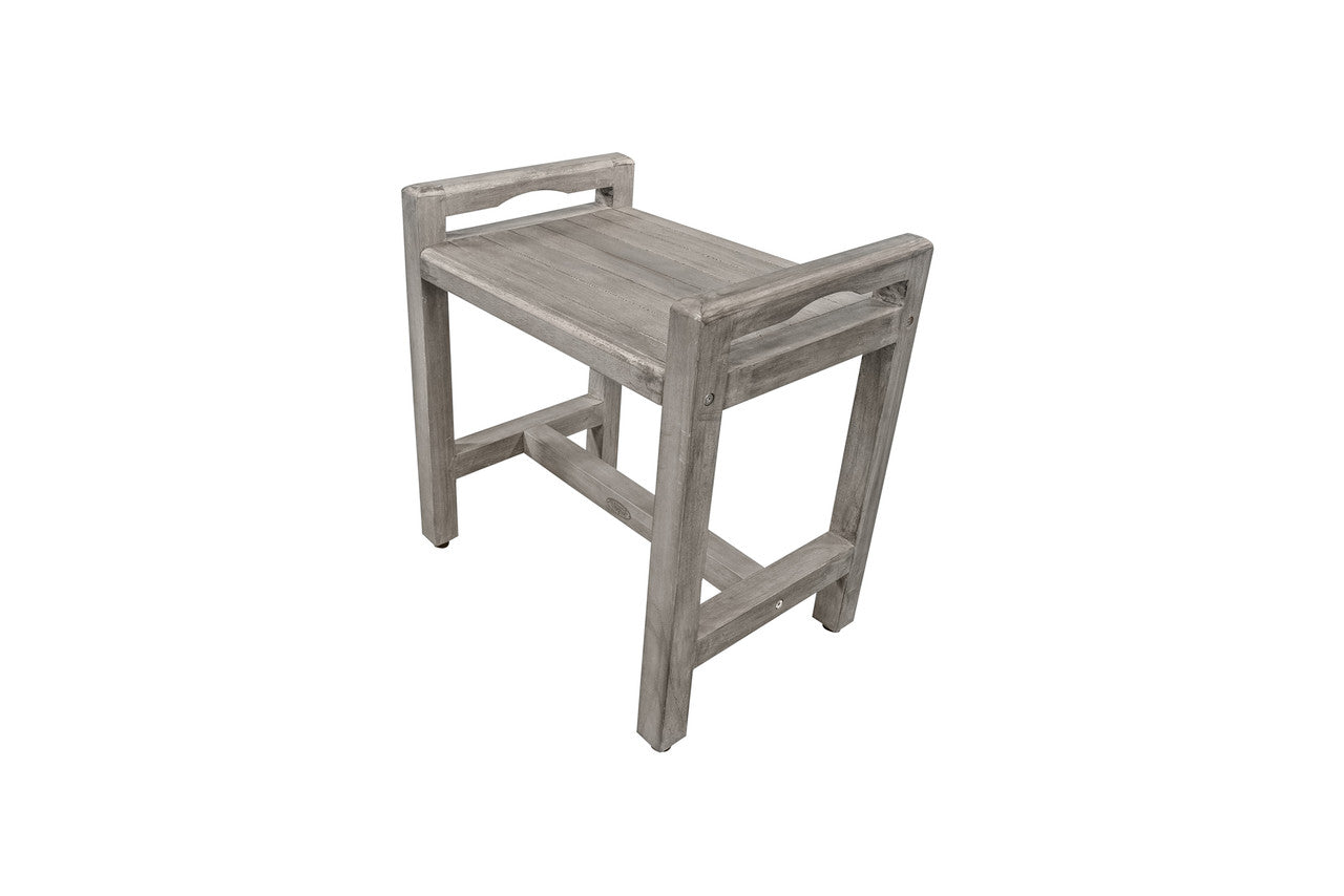 CoastalVogue Eleganto 20" Teak Wood Shower Bench with LiftAide Arms in Gray Driftwood Finish