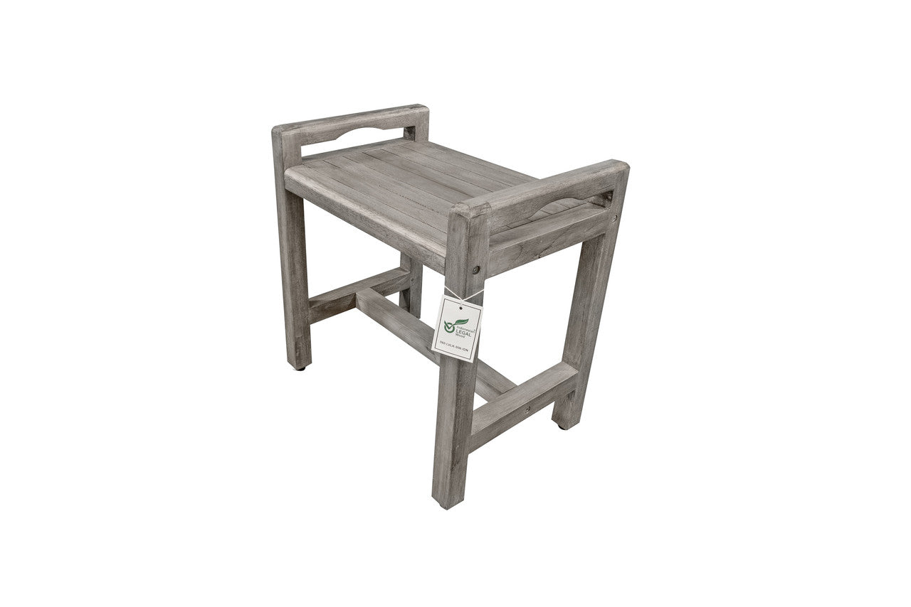 CoastalVogue Eleganto 20" Teak Wood Shower Bench with LiftAide Arms in Gray Driftwood Finish