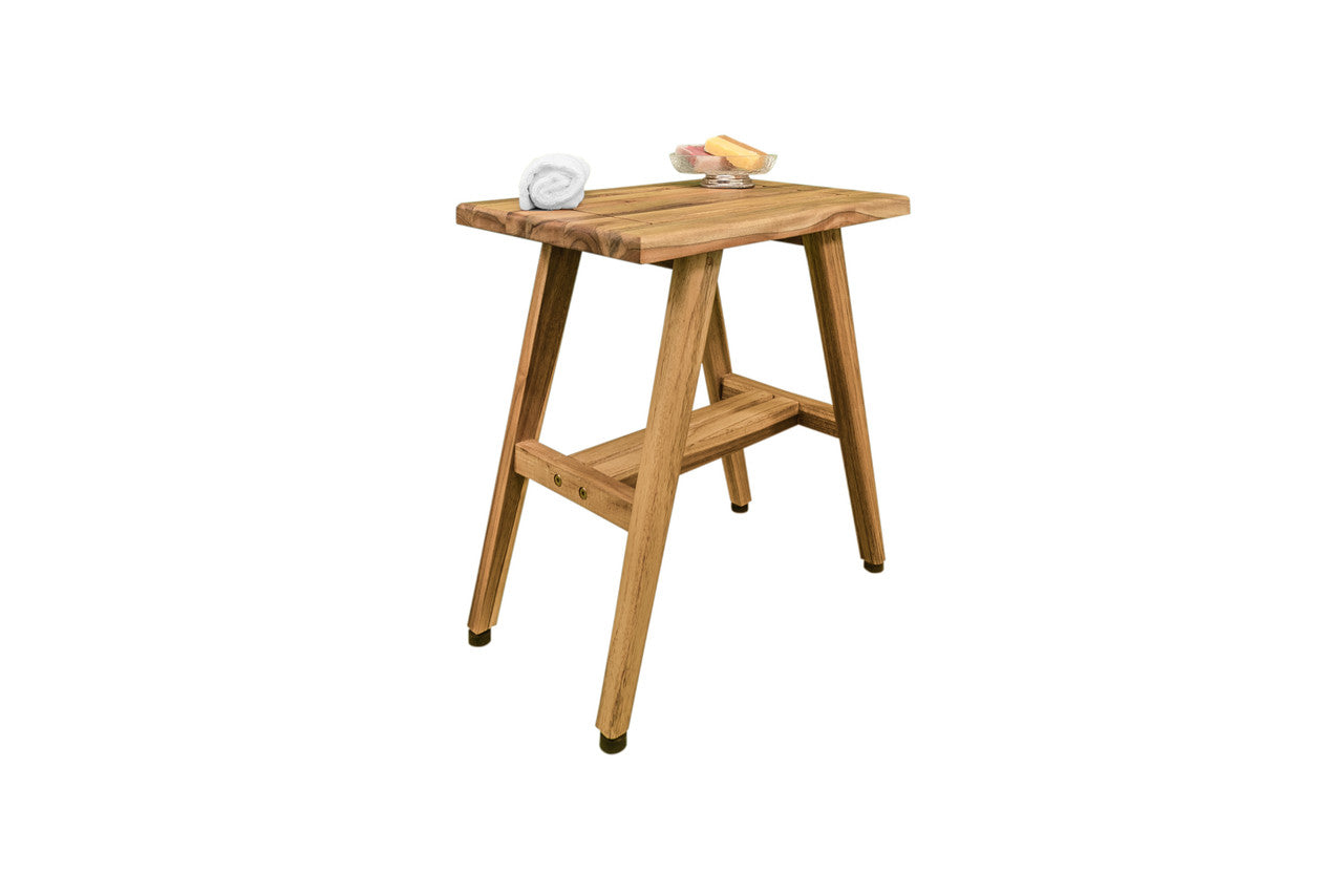 EcoDecors® Mid-Century Modern 18" Teak Wood Shower Bench in Natural Finish