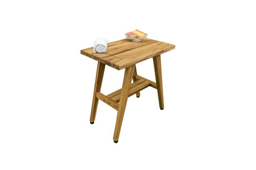 EcoDecors® Mid-Century Modern 18" Teak Wood Shower Bench in Natural Finish