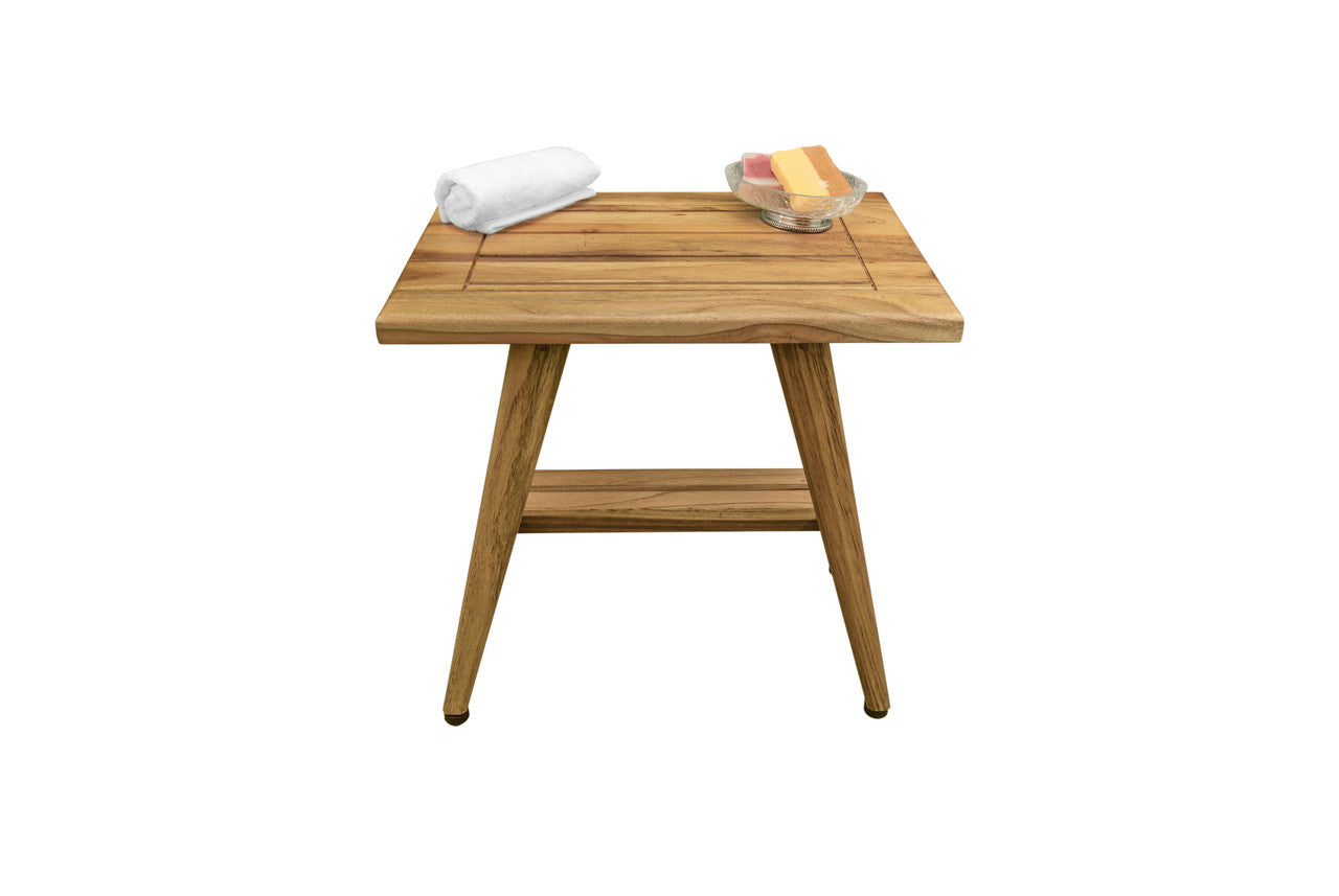 EcoDecors® Mid-Century Modern 18" Teak Wood Shower Bench in Natural Finish