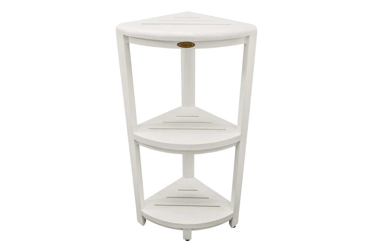 CoastalVogue® SnazzyCorner® 32" Teak Wood 3-Tier Corner Shelf in Coastal Driftwood Finish