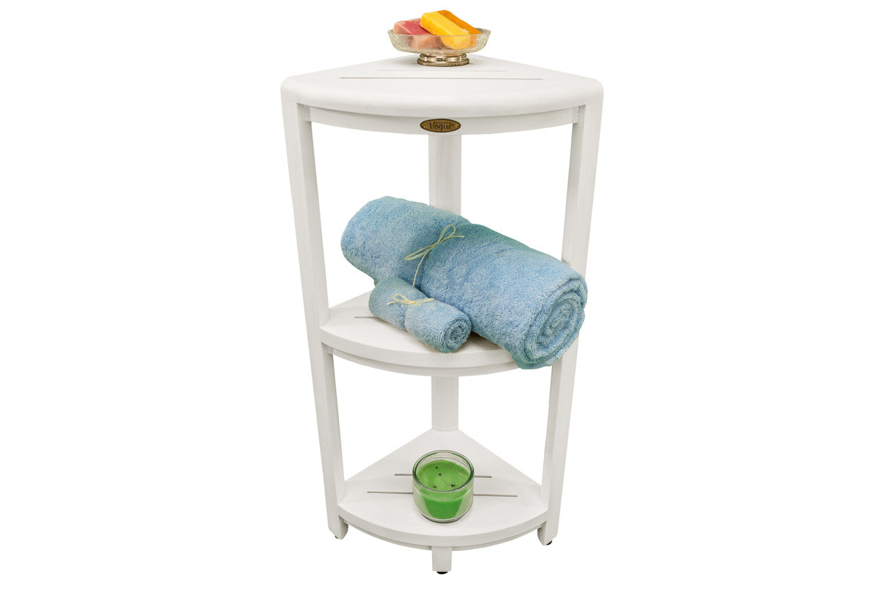 CoastalVogue® SnazzyCorner® 32" Teak Wood 3-Tier Corner Shelf in Coastal Driftwood Finish