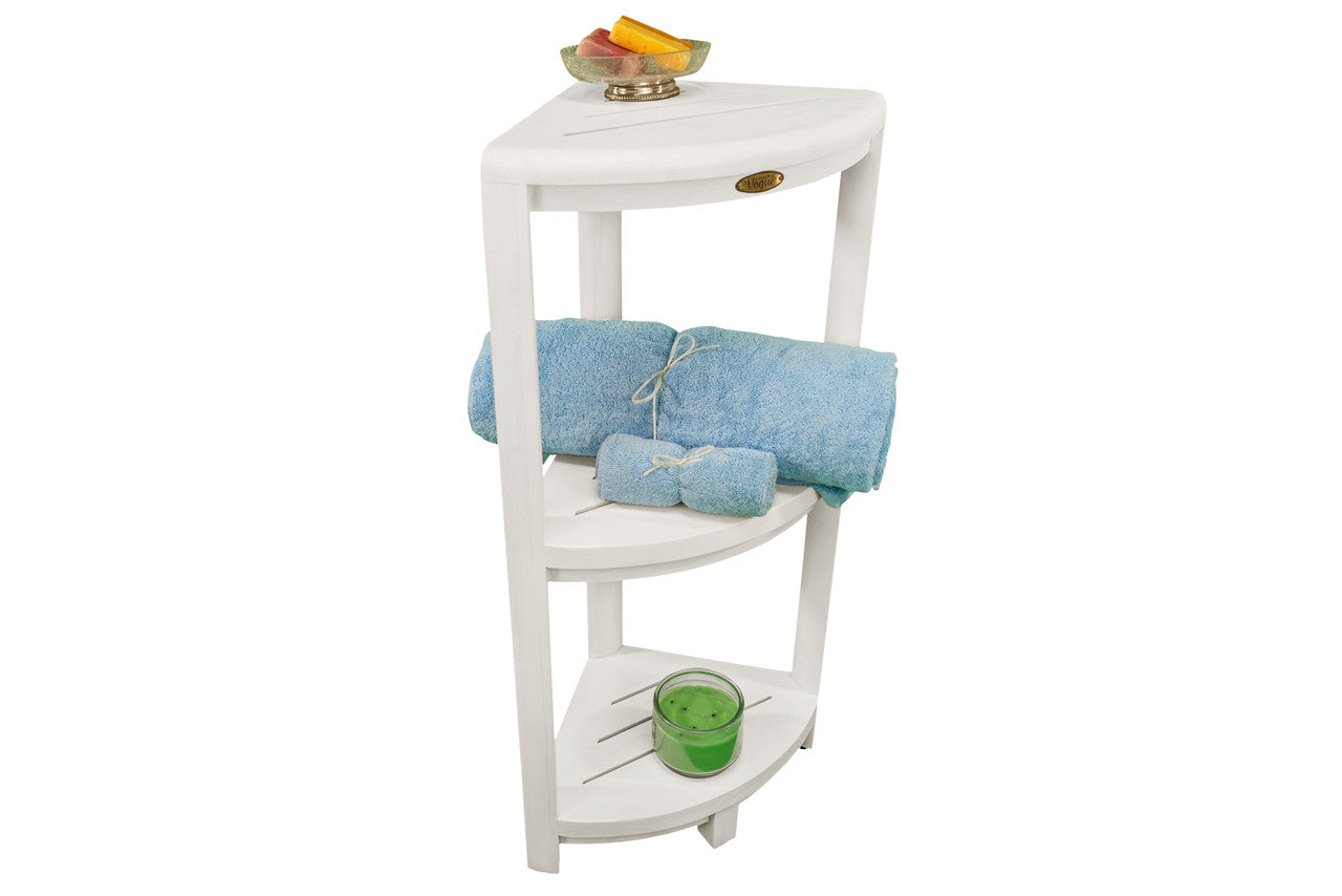 CoastalVogue® SnazzyCorner® 32" Teak Wood 3-Tier Corner Shelf in Coastal Driftwood Finish