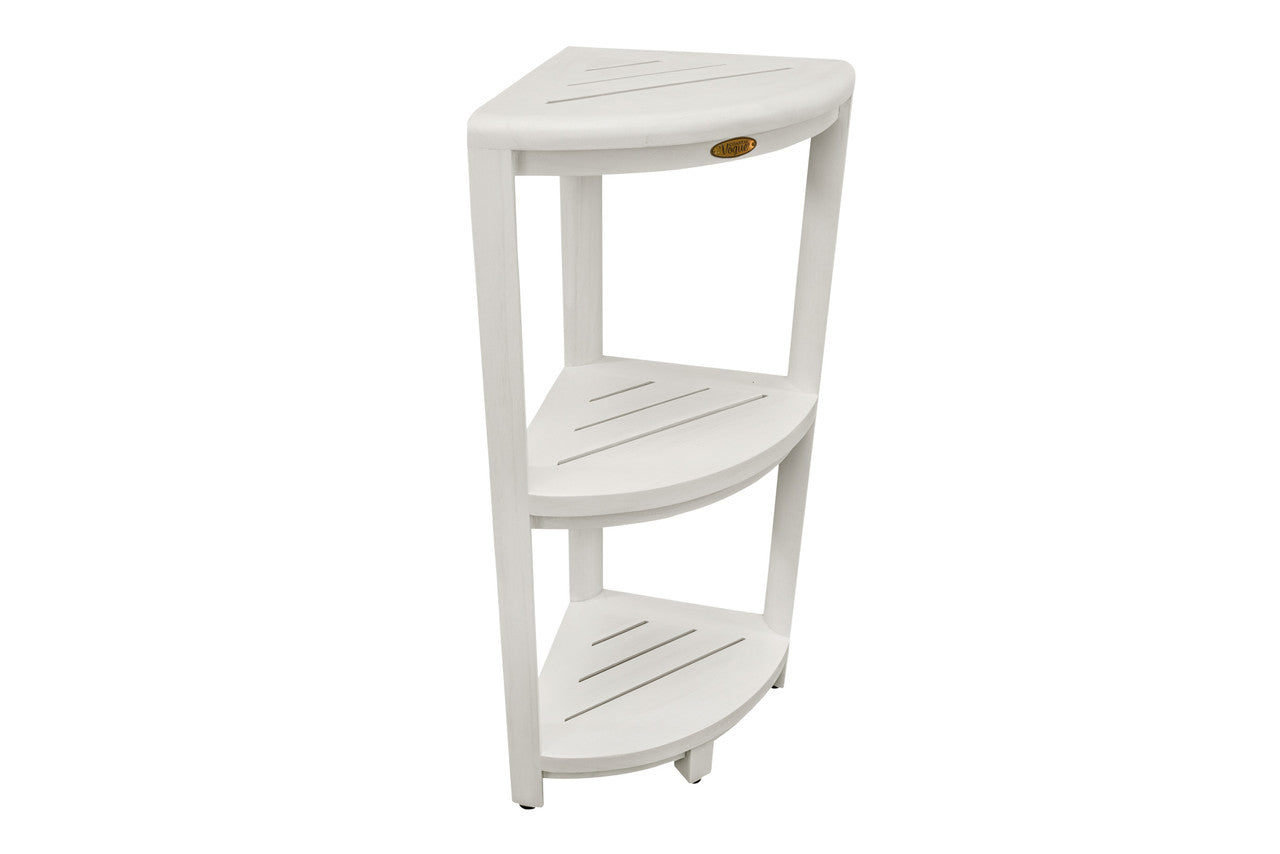 CoastalVogue® SnazzyCorner® 32" Teak Wood 3-Tier Corner Shelf in Coastal Driftwood Finish