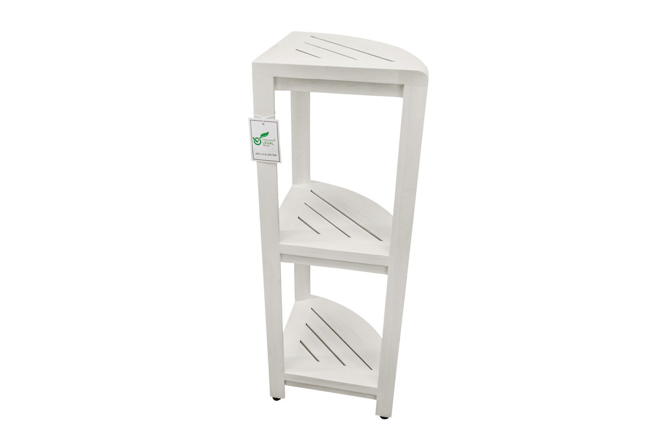 CoastalVogue® SnazzyCorner® 32" Teak Wood 3-Tier Corner Shelf in Coastal Driftwood Finish