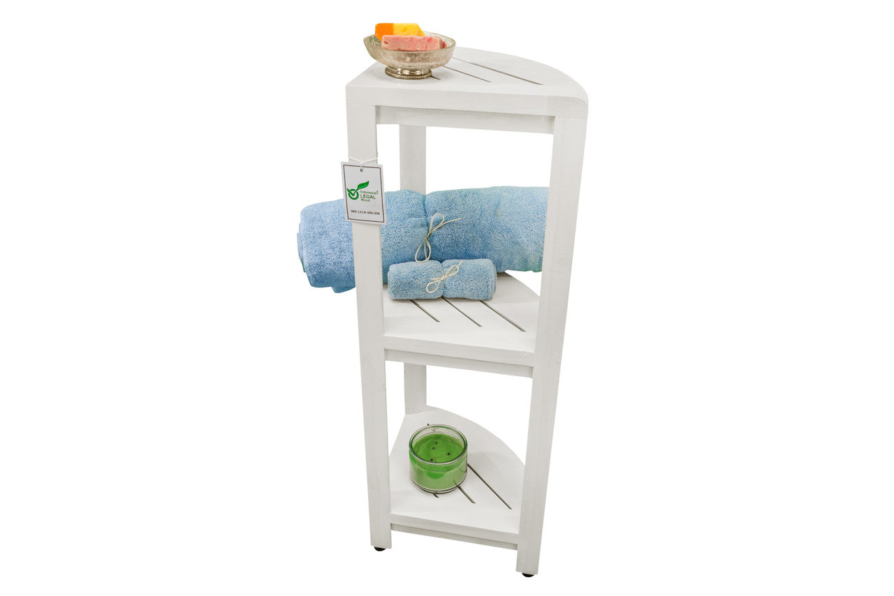 CoastalVogue® SnazzyCorner® 32" Teak Wood 3-Tier Corner Shelf in Coastal Driftwood Finish