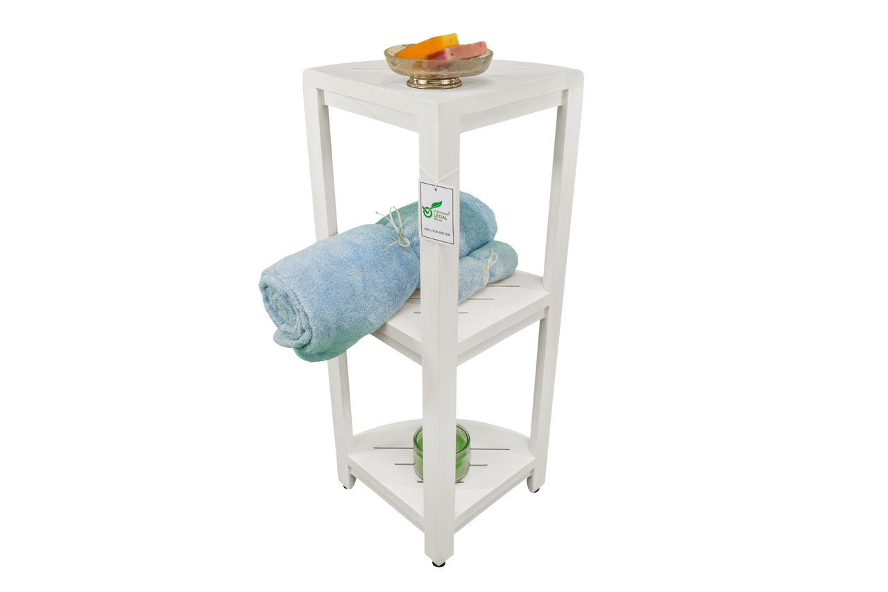 CoastalVogue® SnazzyCorner® 32" Teak Wood 3-Tier Corner Shelf in Coastal Driftwood Finish