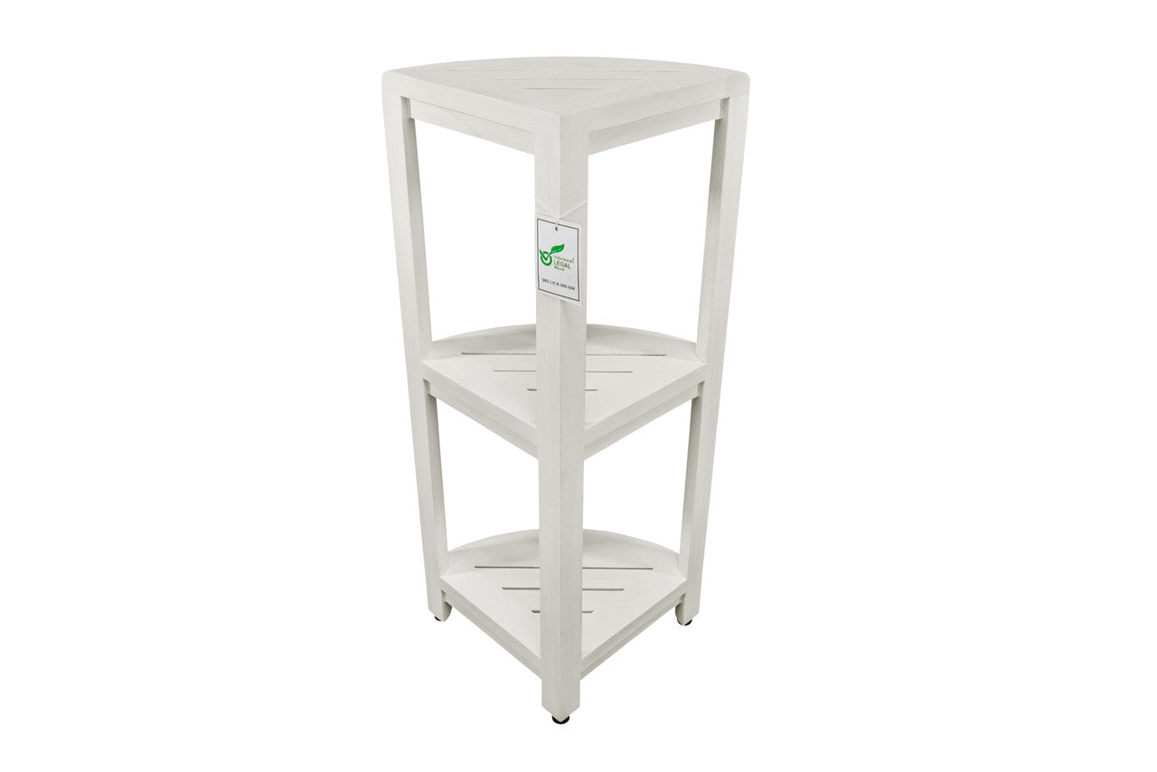 CoastalVogue® SnazzyCorner® 32" Teak Wood 3-Tier Corner Shelf in Coastal Driftwood Finish