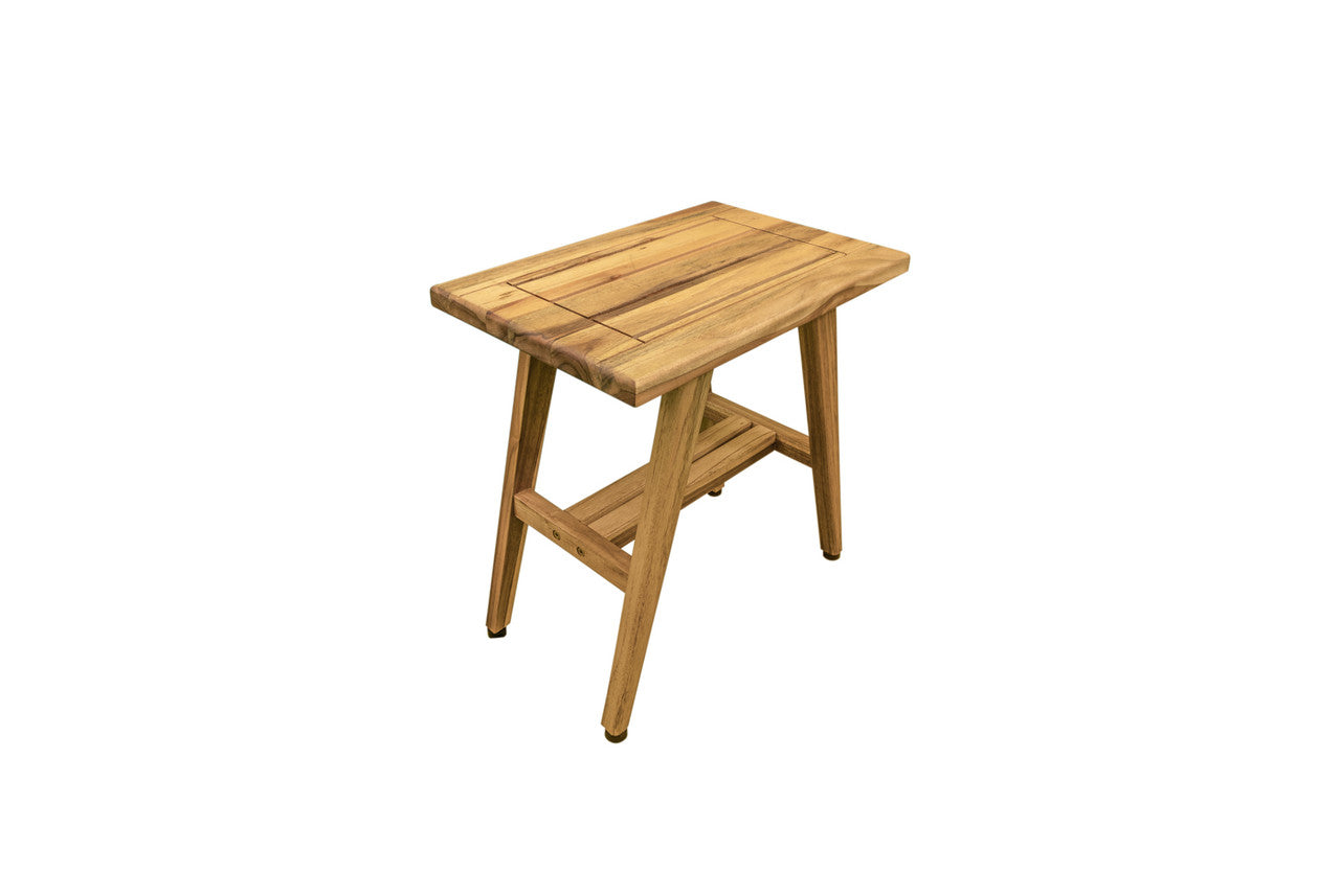 EcoDecors® Mid-Century Modern 18" Teak Wood Shower Bench in Natural Finish