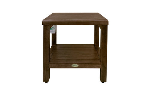 DecoTeak® Eleganto® 18" Teak Wood Shower Bench with Shelf in Woodland Brown Finish