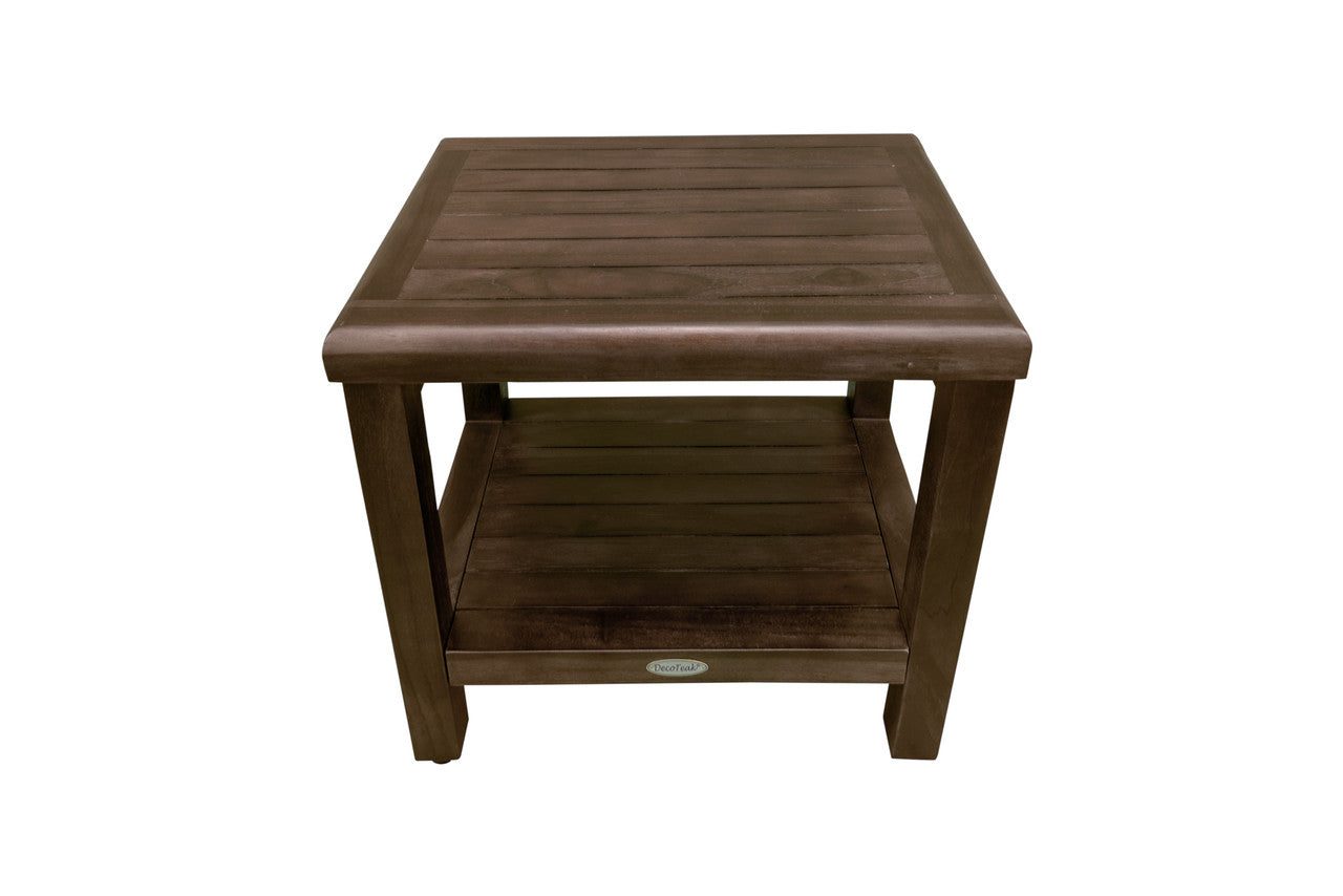 DecoTeak® Eleganto® 18" Teak Wood Shower Bench with Shelf in Woodland Brown Finish
