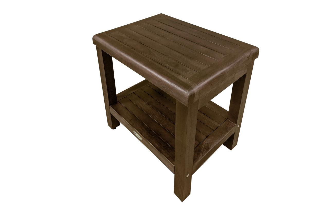 DecoTeak® Eleganto® 18" Teak Wood Shower Bench with Shelf in Woodland Brown Finish