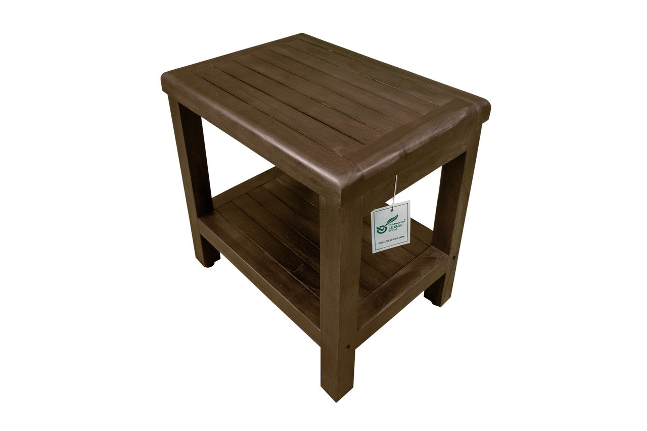 DecoTeak® Eleganto® 18" Teak Wood Shower Bench with Shelf in Woodland Brown Finish