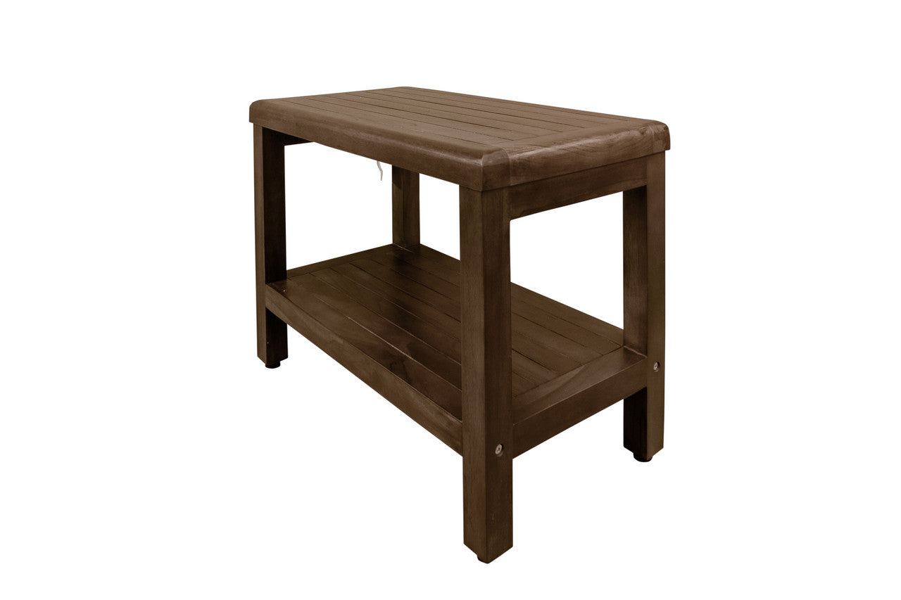 DecoTeak® Eleganto® 24" Teak Wood Shower Bench with Shelf in Woodland Brown Finish