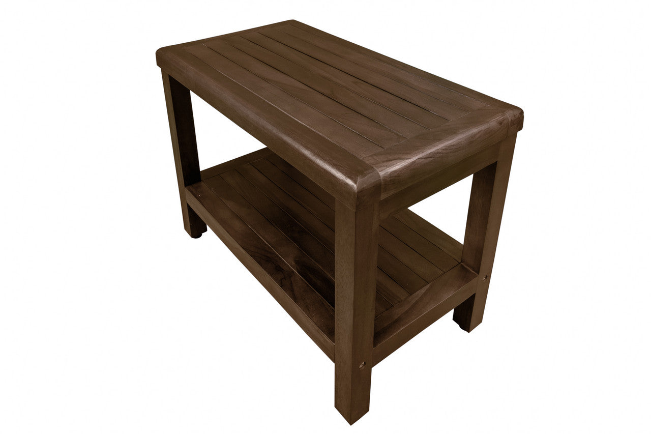 DecoTeak® Eleganto® 24" Teak Wood Shower Bench with Shelf in Woodland Brown Finish