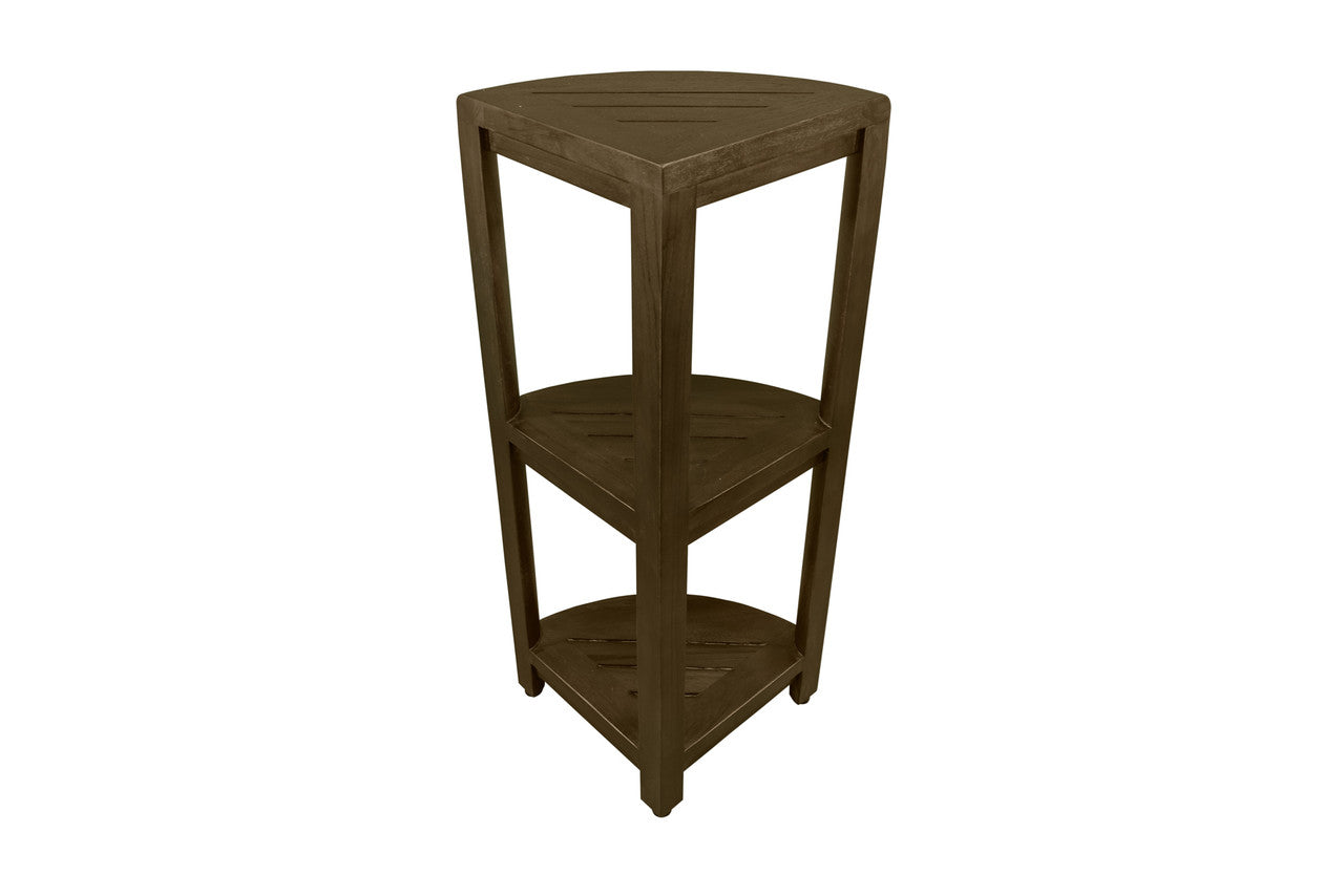 DecoTeak® SnazzyCorner® 33" Teak Wood 3-Tier Corner Shelf in Woodland Brown Finish