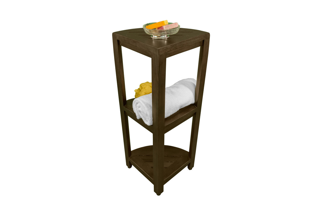 DecoTeak® SnazzyCorner® 33" Teak Wood 3-Tier Corner Shelf in Woodland Brown Finish