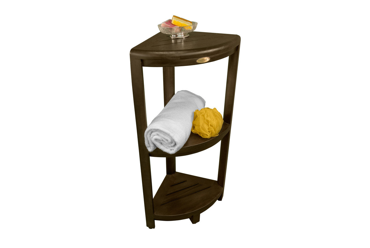 DecoTeak® SnazzyCorner® 33" Teak Wood 3-Tier Corner Shelf in Woodland Brown Finish
