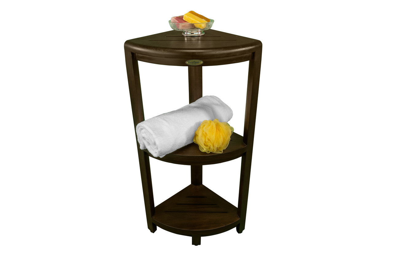 DecoTeak® SnazzyCorner® 33" Teak Wood 3-Tier Corner Shelf in Woodland Brown Finish