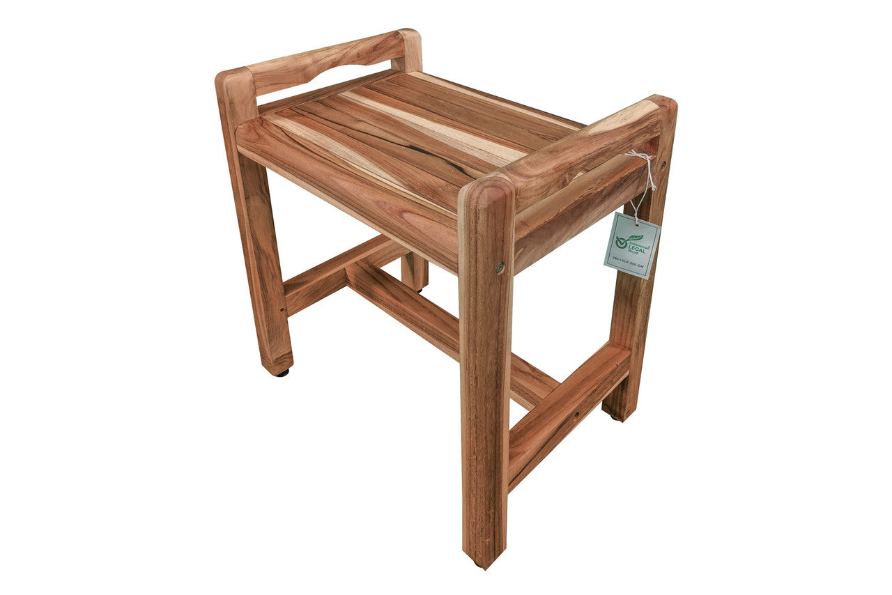 EcoDecors® Eleganto® 20" Teak Wood Shower Bench with LiftAide® Arms in EarthyTeak Finish