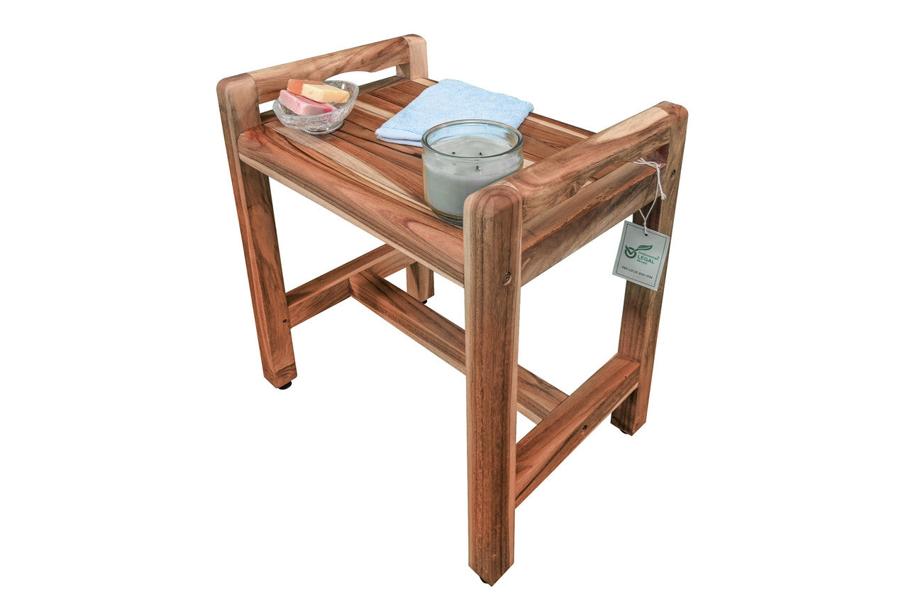 EcoDecors® Eleganto® 20" Teak Wood Shower Bench with LiftAide® Arms in EarthyTeak Finish
