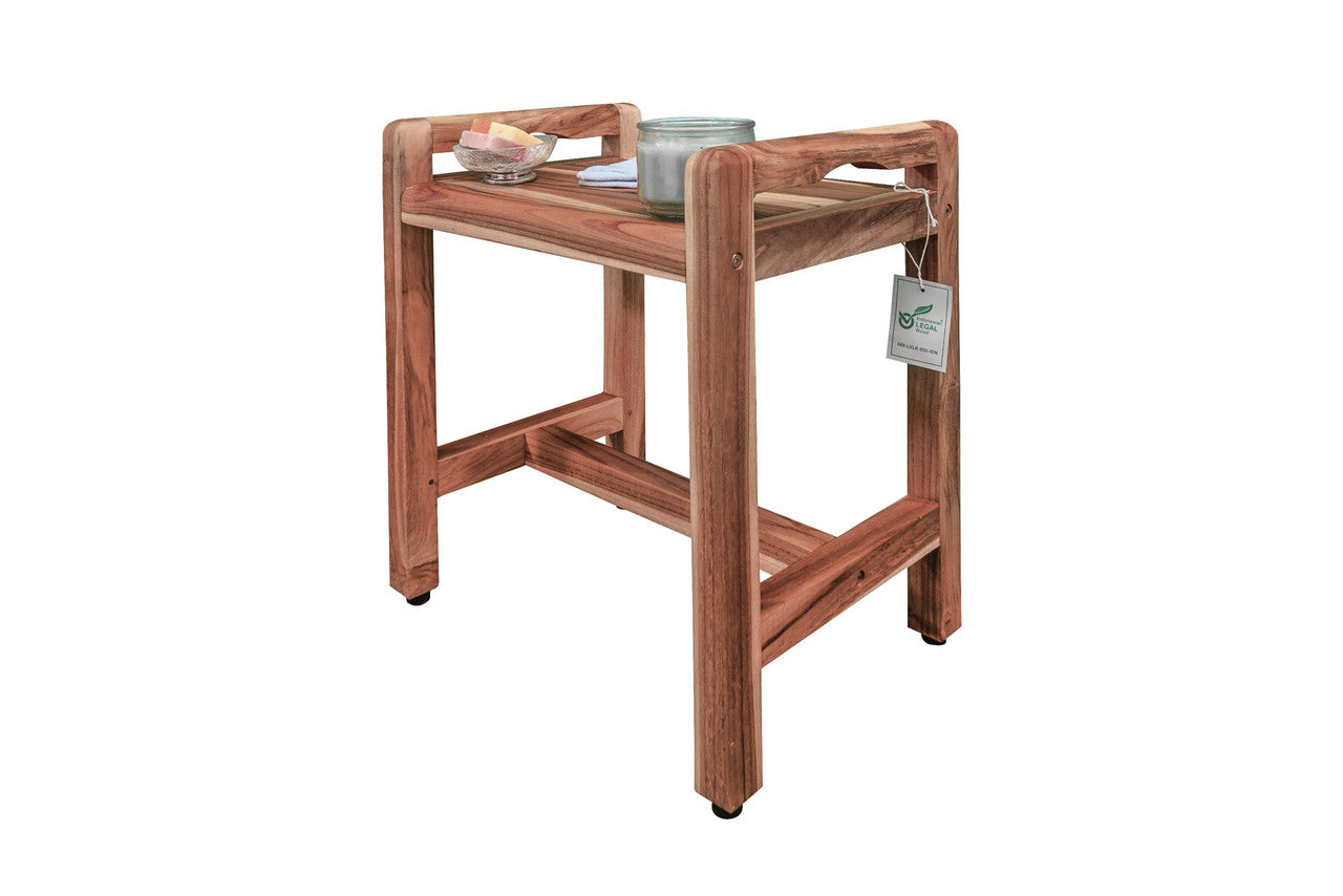 EcoDecors® Eleganto® 20" Teak Wood Shower Bench with LiftAide® Arms in EarthyTeak Finish